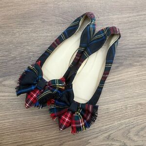 J Crew Lottie Plaid Bow Flats - Black and Red